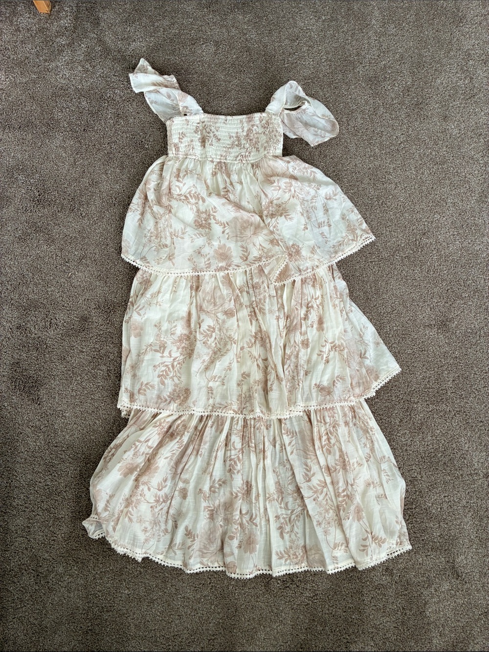 Altar'd State Cream Tiered Floral Sundress with Light Brown Print
